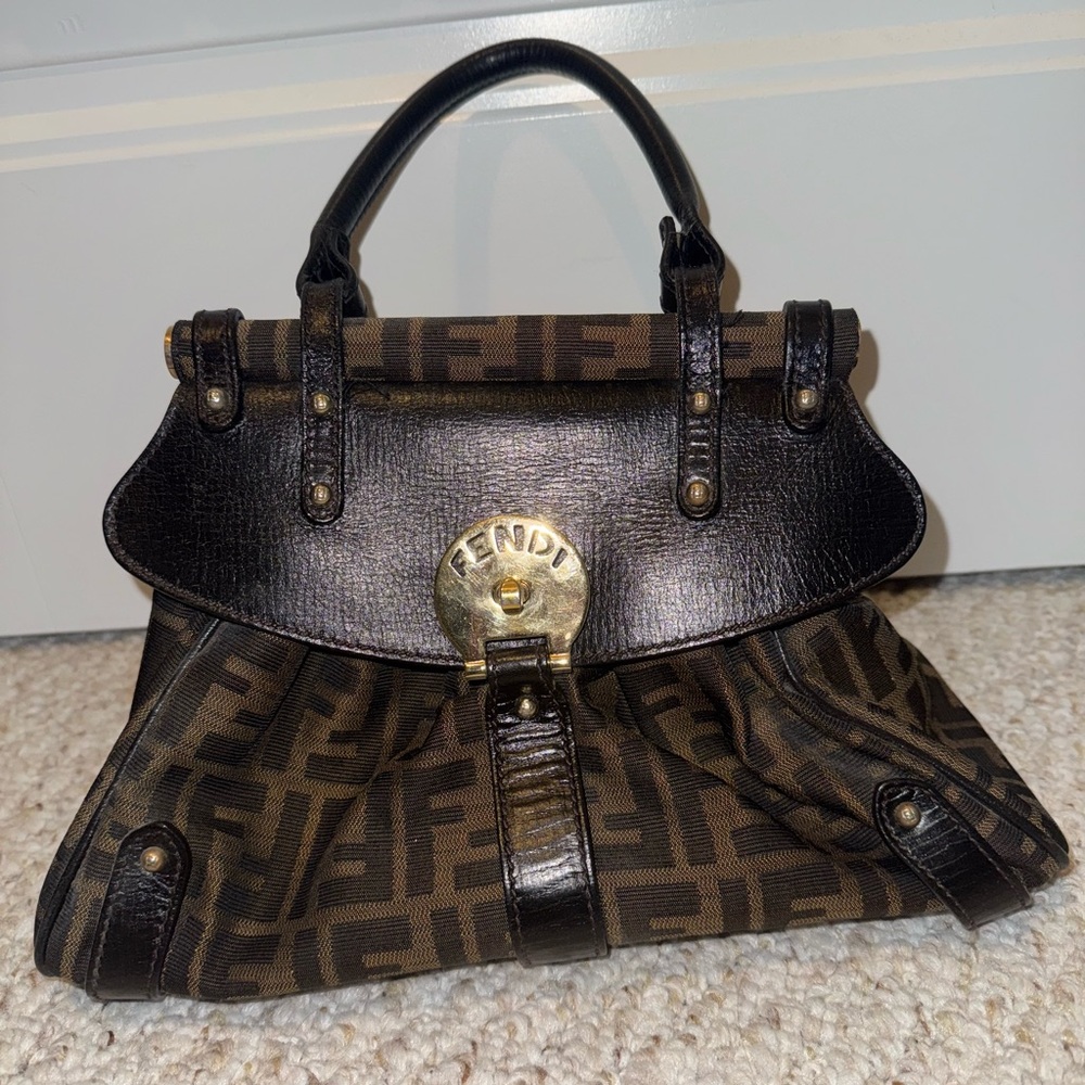 Fendi Brown and Black Satchel with Iconic Monogram